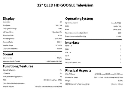 HY-Q32G3 32" QLED HD Frameless Google TV